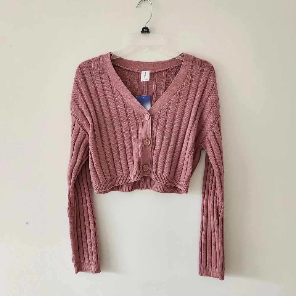 Abound Rib Knit Cropped Cardigan Sweater Dusty Rose Pink Medium NWT - Picture 3 of 5